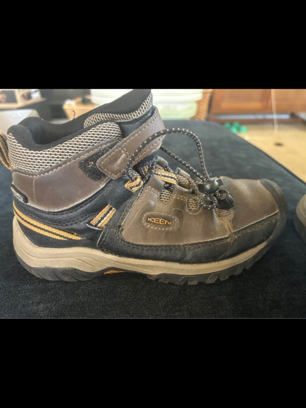 KEEN Kids Brown and Black Hiking Boot with Yellow Accents